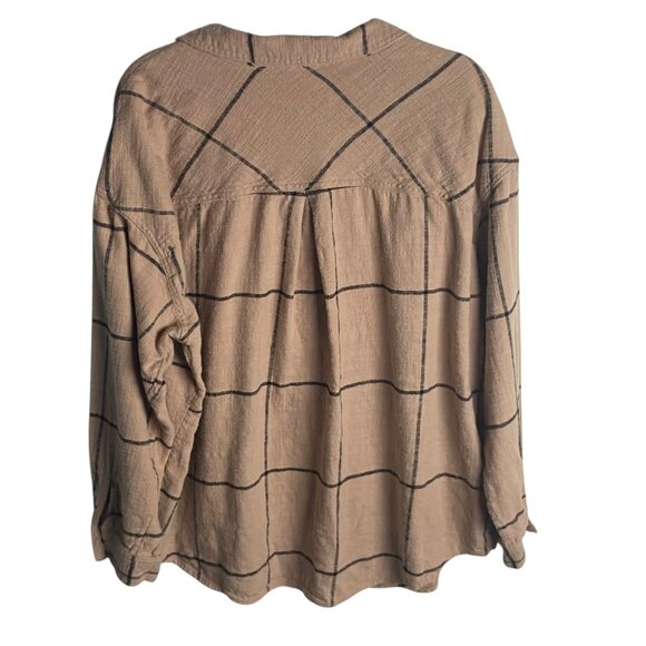 Maurice's Plus Size 2x Flannel Plaid Button Down Shirt Neural Cotton Black Tan - Picture 4 of 6